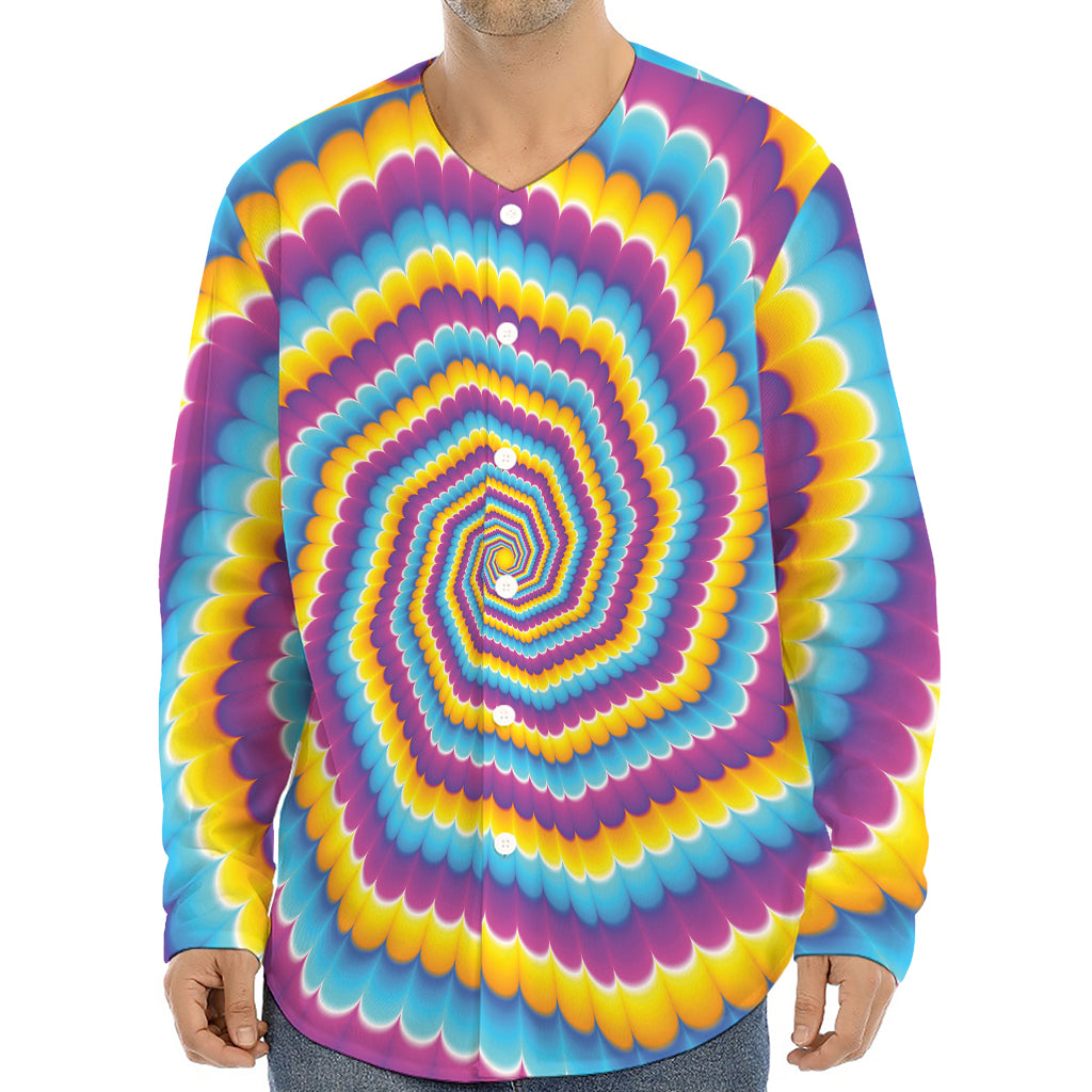 Colorful Spiral Illusion Print Long Sleeve Baseball Jersey