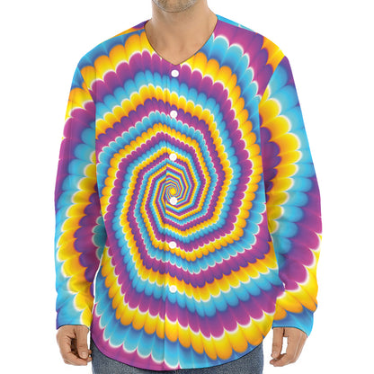 Colorful Spiral Illusion Print Long Sleeve Baseball Jersey