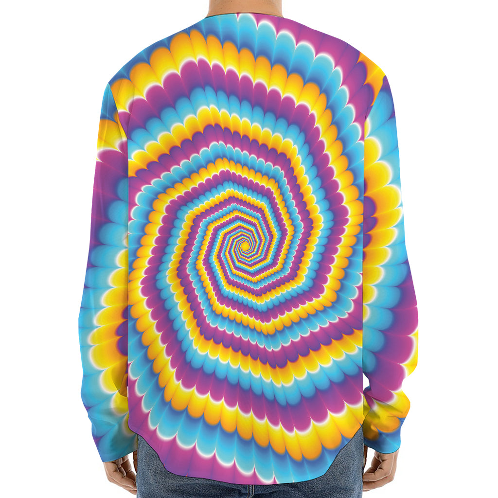 Colorful Spiral Illusion Print Long Sleeve Baseball Jersey
