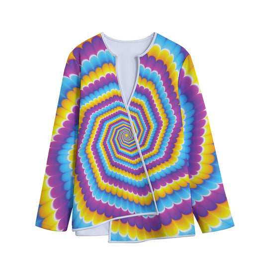 Colorful Spiral Illusion Print Long Sleeve Short Coat