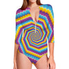 Colorful Spiral Illusion Print Long Sleeve Swimsuit