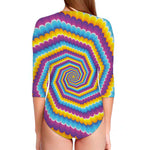 Colorful Spiral Illusion Print Long Sleeve Swimsuit