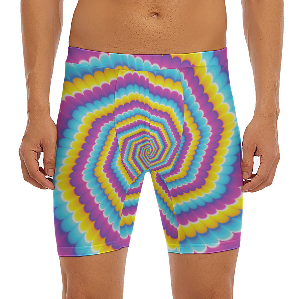 Colorful Spiral Illusion Print Men's Long Boxer Briefs