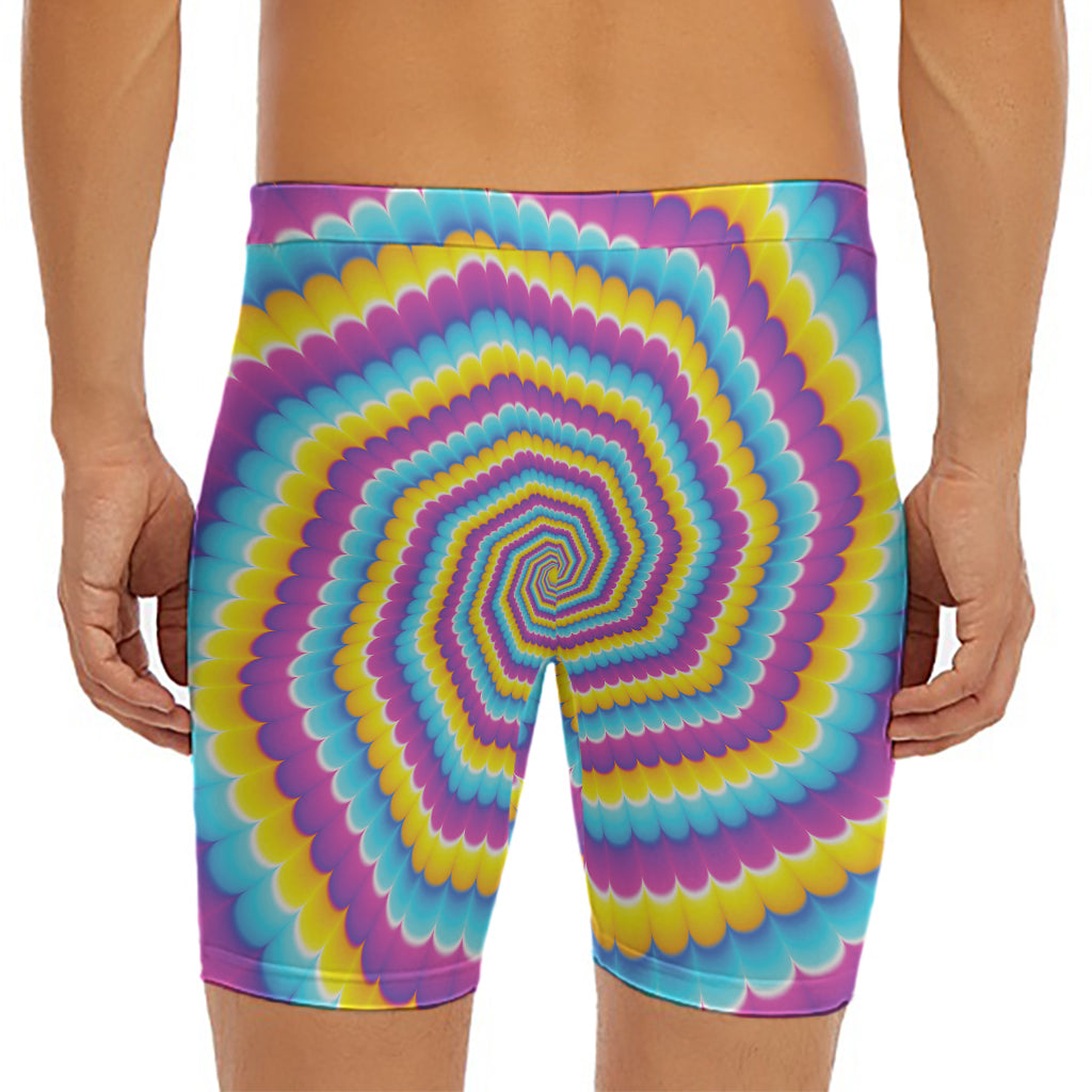 Colorful Spiral Illusion Print Men's Long Boxer Briefs