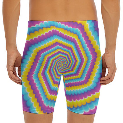 Colorful Spiral Illusion Print Men's Long Boxer Briefs