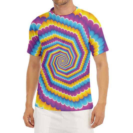 Colorful Spiral Illusion Print Men's Short Sleeve Rash Guard