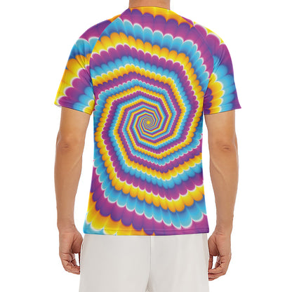 Colorful Spiral Illusion Print Men's Short Sleeve Rash Guard