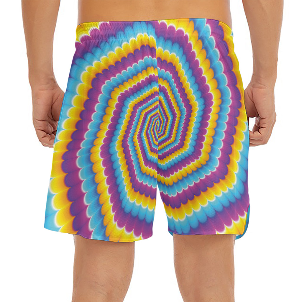 Colorful Spiral Illusion Print Men's Split Running Shorts