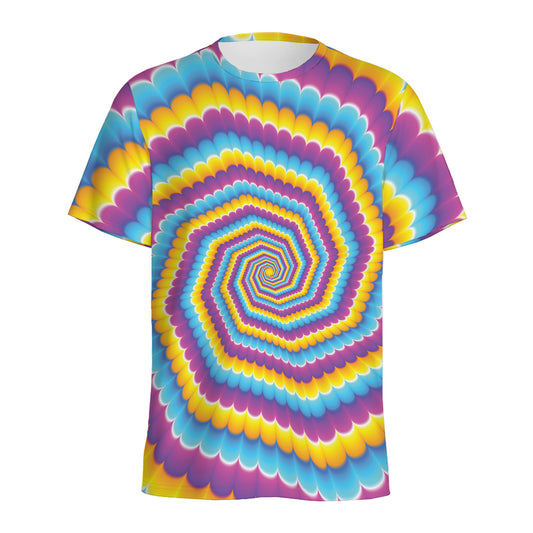Colorful Spiral Illusion Print Men's Sports T-Shirt