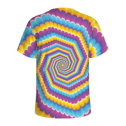 Colorful Spiral Illusion Print Men's Sports T-Shirt