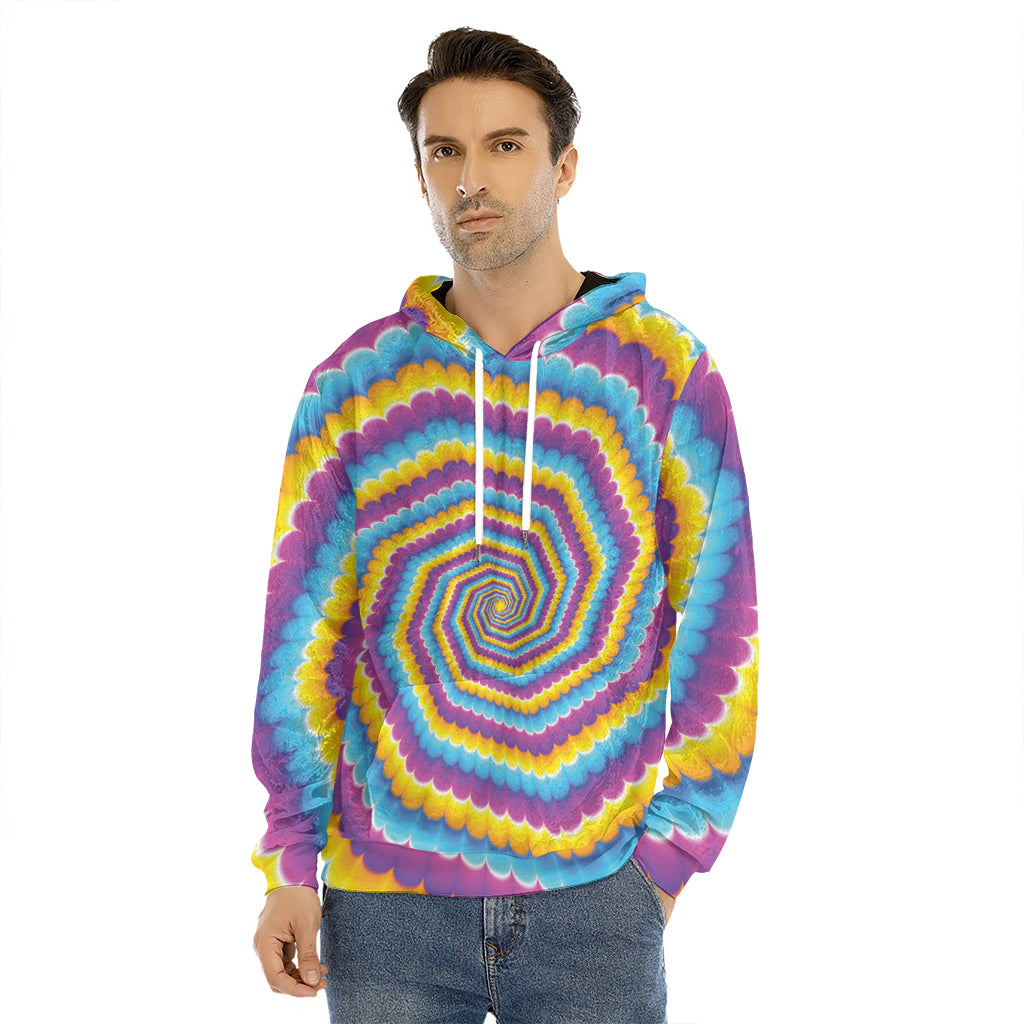 Colorful Spiral Illusion Print Men's Velvet Pullover Hoodie