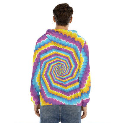 Colorful Spiral Illusion Print Men's Velvet Pullover Hoodie