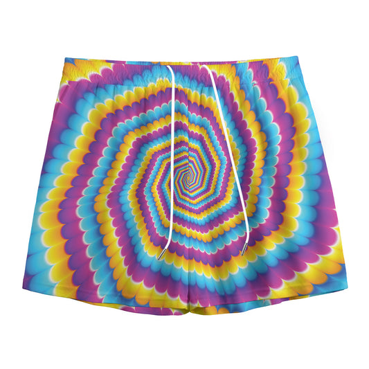 Colorful Spiral Illusion Print Mesh Shorts