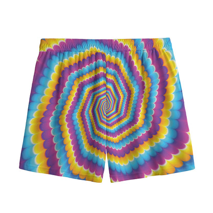 Colorful Spiral Illusion Print Mesh Shorts