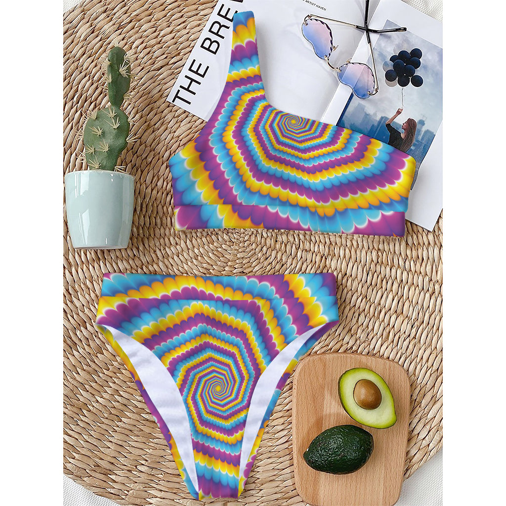 Colorful Spiral Illusion Print One Shoulder Bikini Top