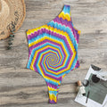 Colorful Spiral Illusion Print One Shoulder Bodysuit