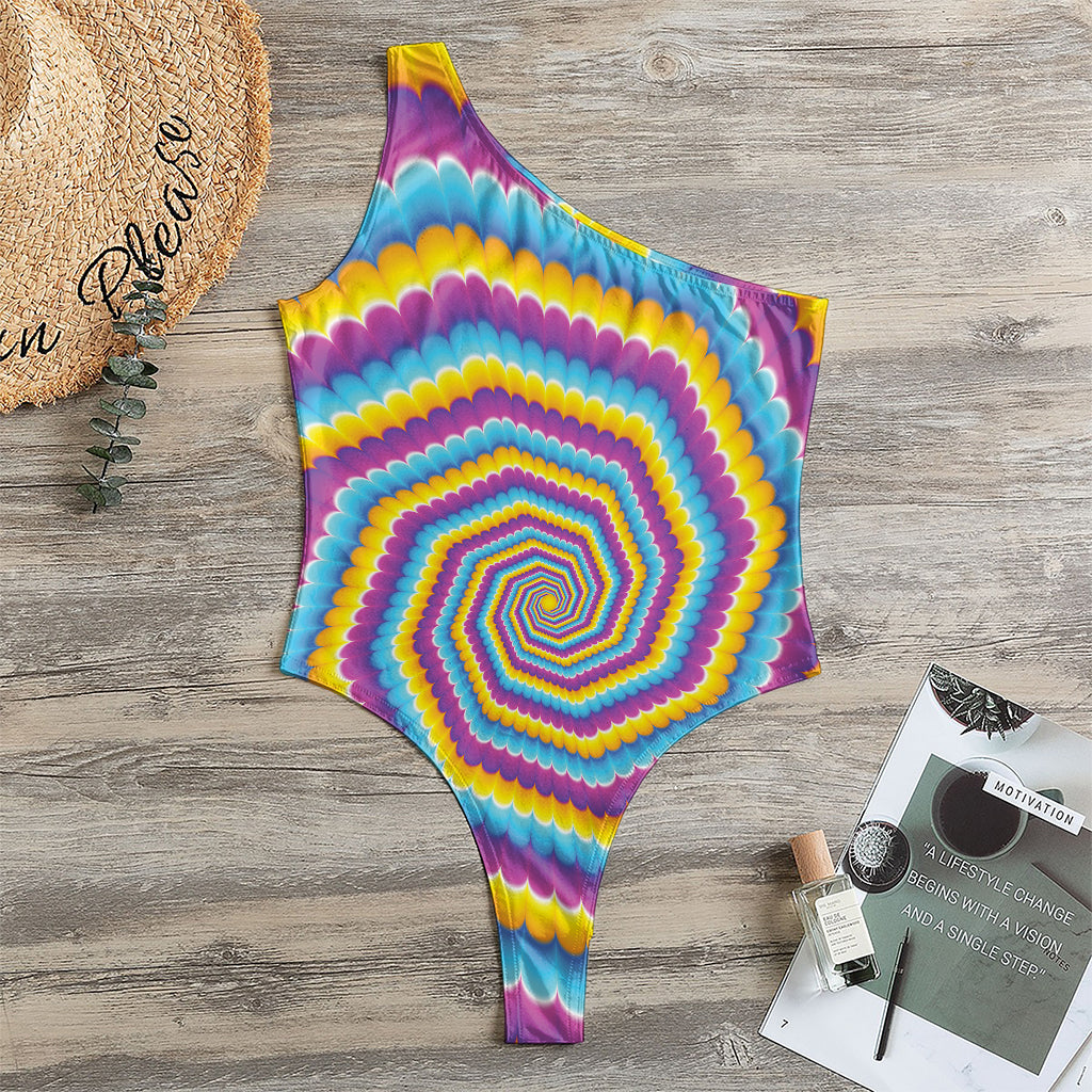 Colorful Spiral Illusion Print One Shoulder Bodysuit