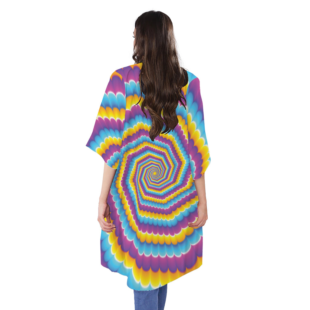 Colorful Spiral Illusion Print Open Front Beach Cover Up