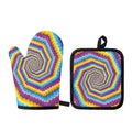 Colorful Spiral Illusion Print Oven Mitt And Pot Holder Set