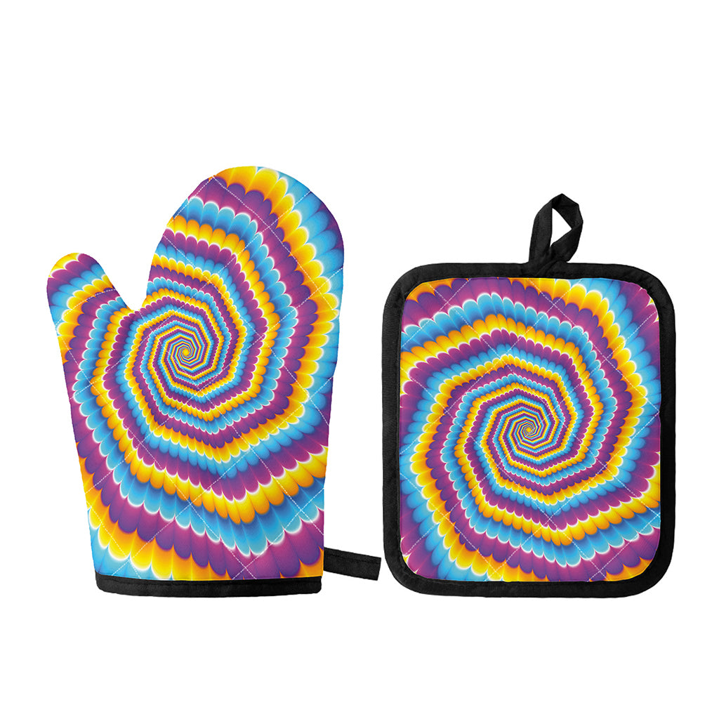 Colorful Spiral Illusion Print Oven Mitt And Pot Holder Set