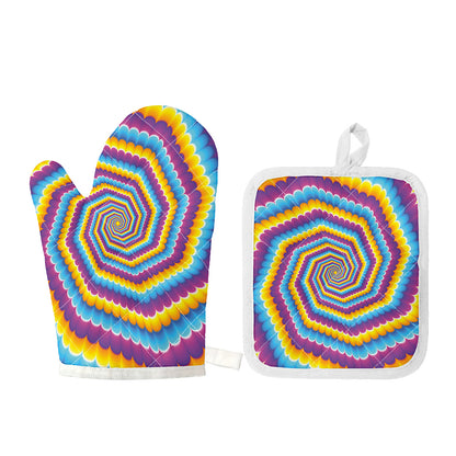 Colorful Spiral Illusion Print Oven Mitt And Pot Holder Set