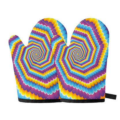 Colorful Spiral Illusion Print Oven Mitts