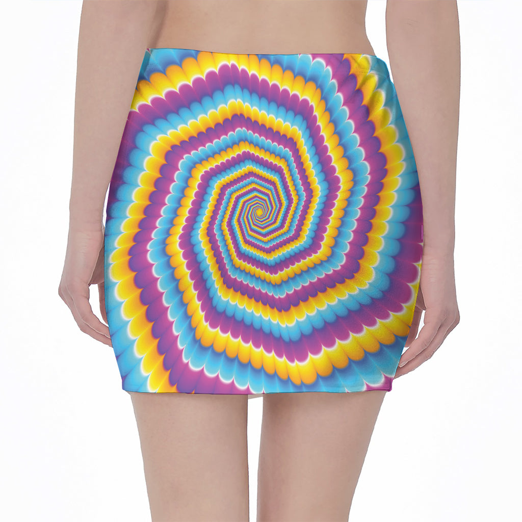 Colorful Spiral Illusion Print Pencil Mini Skirt