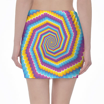 Colorful Spiral Illusion Print Pencil Mini Skirt