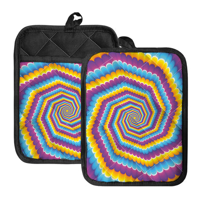 Colorful Spiral Illusion Print Pot Holders With Pocket