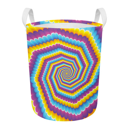 Colorful Spiral Illusion Print Round Laundry Basket
