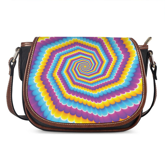 Colorful Spiral Illusion Print Saddle Bag