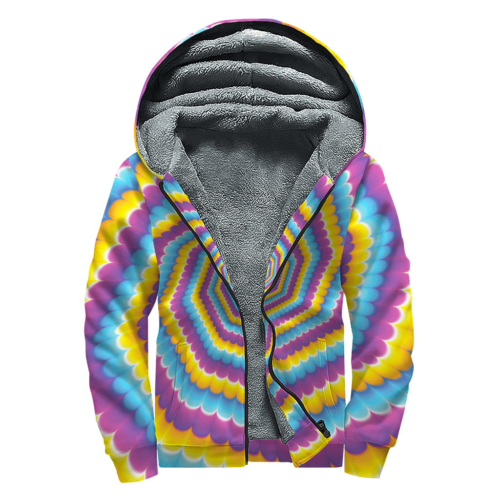 Colorful Spiral Illusion Print Sherpa Lined Zip Up Hoodie