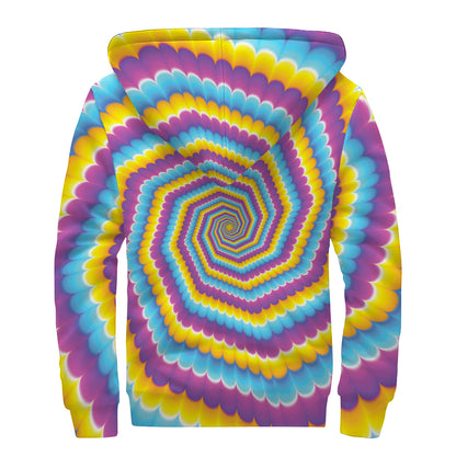 Colorful Spiral Illusion Print Sherpa Lined Zip Up Hoodie