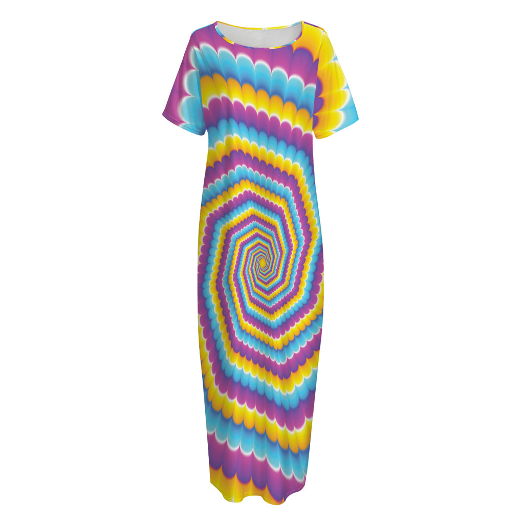 Colorful Spiral Illusion Print Short Sleeve Long Nightdress