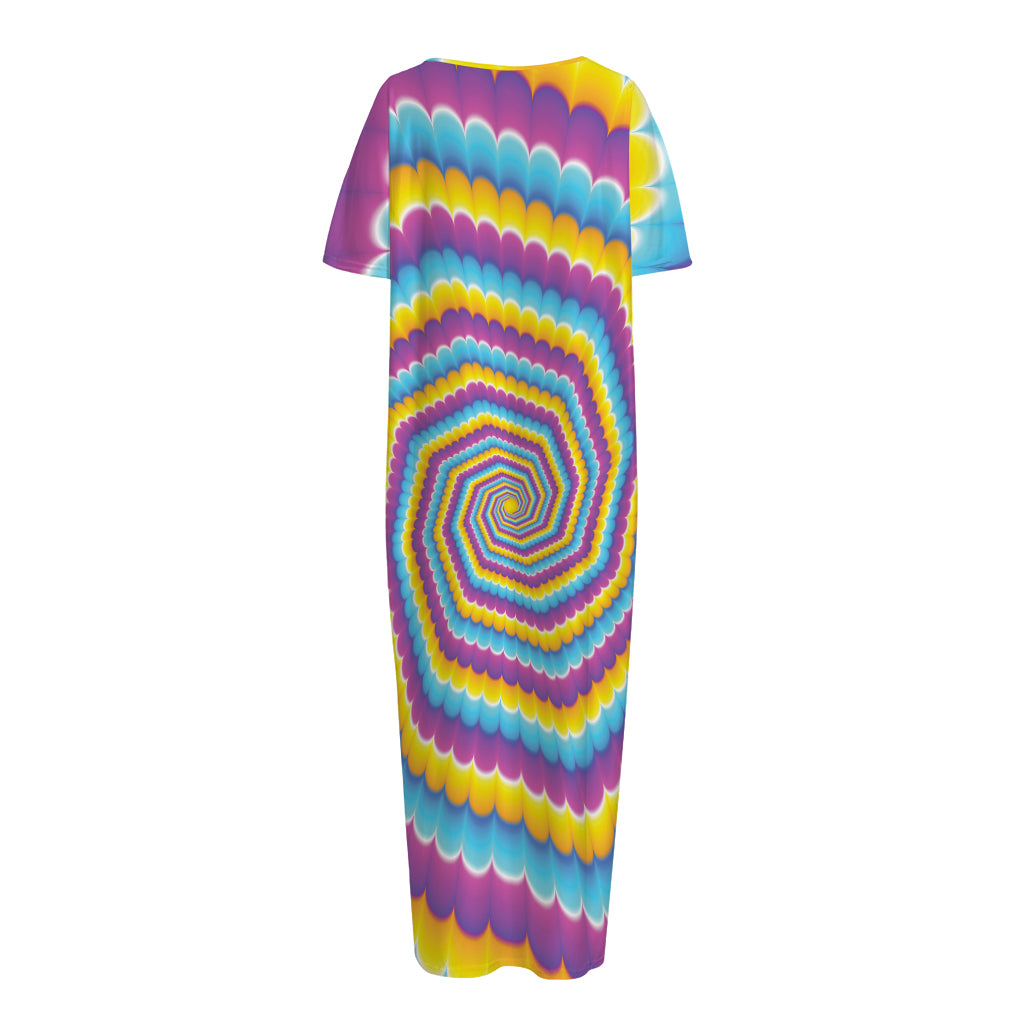 Colorful Spiral Illusion Print Short Sleeve Long Nightdress