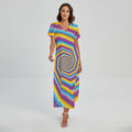 Colorful Spiral Illusion Print Short Sleeve Maxi Dress