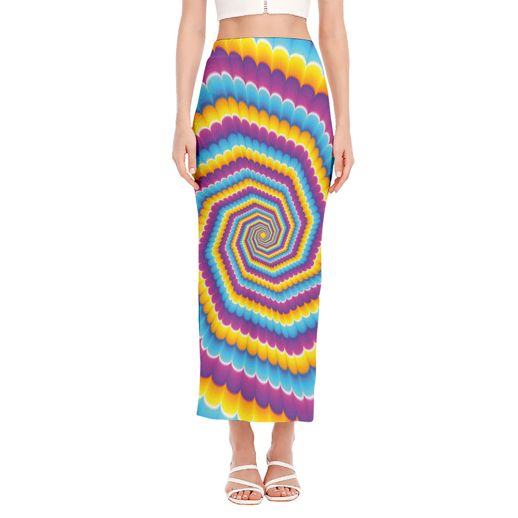 Colorful Spiral Illusion Print Side Slit Maxi Skirt