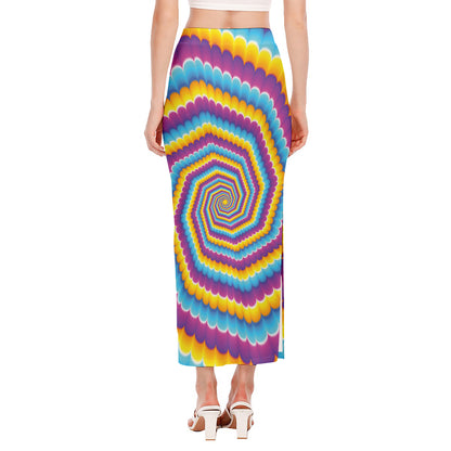 Colorful Spiral Illusion Print Side Slit Maxi Skirt