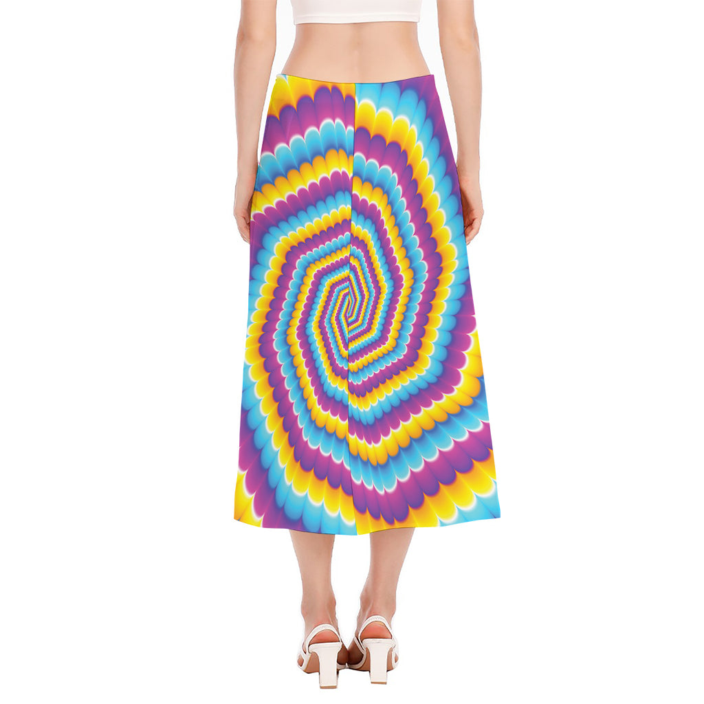 Colorful Spiral Illusion Print Side Slit Midi Skirt