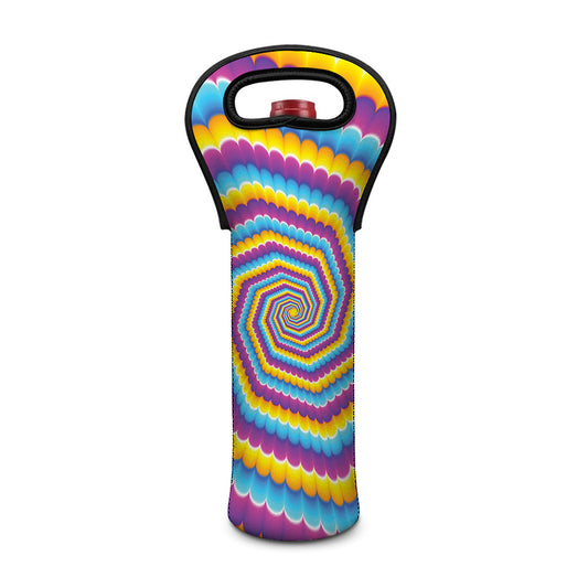 Colorful Spiral Illusion Print Single Neoprene Wine Tote