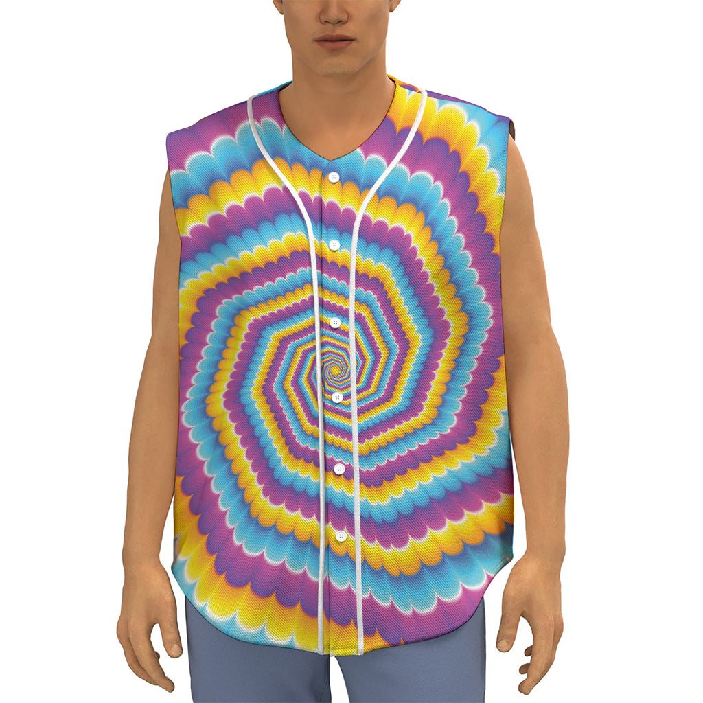 Colorful Spiral Illusion Print Sleeveless Baseball Jersey