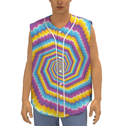 Colorful Spiral Illusion Print Sleeveless Baseball Jersey