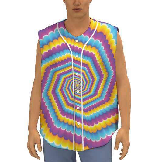 Colorful Spiral Illusion Print Sleeveless Baseball Jersey