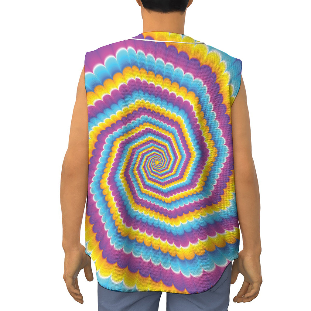 Colorful Spiral Illusion Print Sleeveless Baseball Jersey