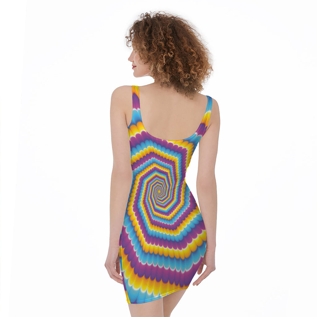 Colorful Spiral Illusion Print Sleeveless Bodycon Dress