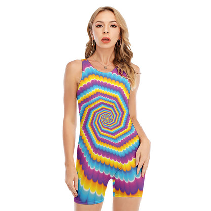 Colorful Spiral Illusion Print Sleeveless One Piece Swimsuit