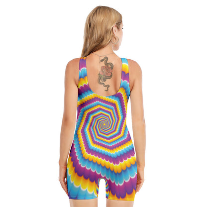Colorful Spiral Illusion Print Sleeveless One Piece Swimsuit