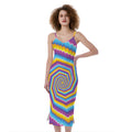 Colorful Spiral Illusion Print Slim Fit Midi Cami Dress