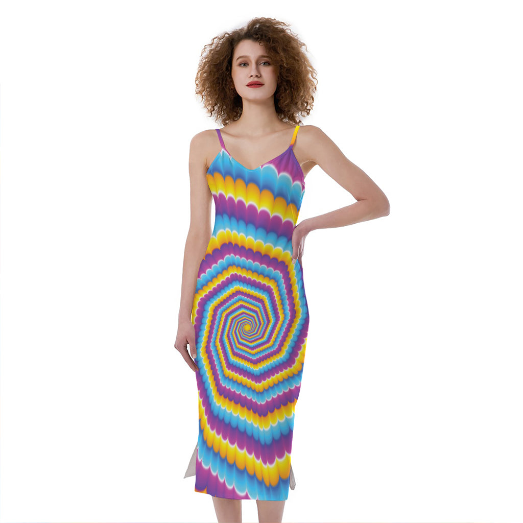 Colorful Spiral Illusion Print Slim Fit Midi Cami Dress