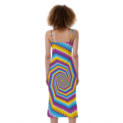 Colorful Spiral Illusion Print Slim Fit Midi Cami Dress